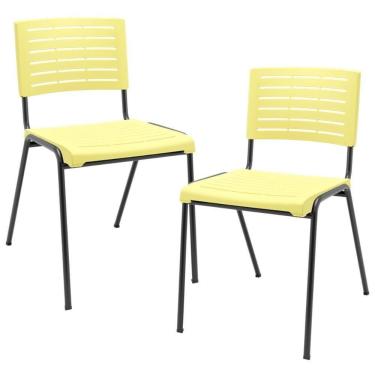 Imagem de Kit 02 Cadeiras Empilhável Fixa Escritório Multiuso Base Preta Kimi P03 Amarelo - Lyam Decor