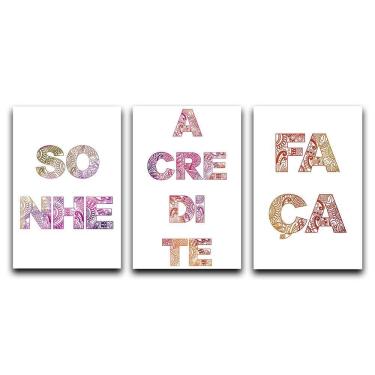 Imagem de Kit Placas Quadros Decorativos 3 pçs 20x30 sonhe acredite