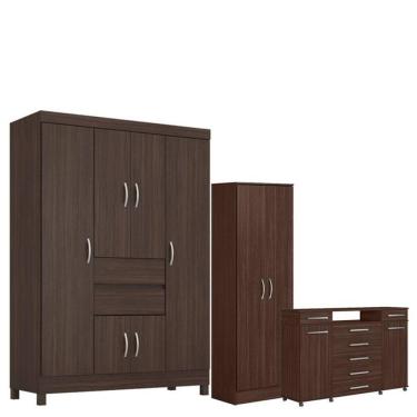 Imagem de Guarda Roupa Casal Ecom 2 Com Multiuso Golden Com Cômoda London Café - Demóbile