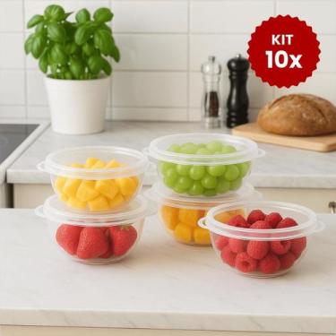 Imagem de Kit Potes Plastico Redondos Bowl 1L Transparente Cozinha Armazenar Gua