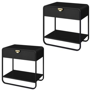 Imagem de Kit 02 Mesas De Cabeceira 1 Gaveta Organica 60 Cm 28061 Artesano Nero Preto