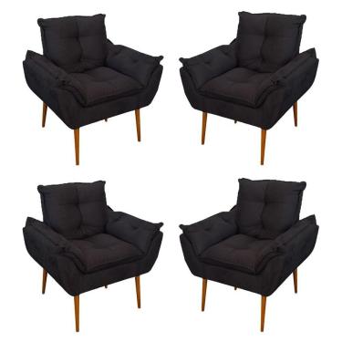 Imagem de Kit 04 Cadeiras Poltronas De Luxo Opala Sala, Quarto Cor:preto
