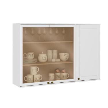 Imagem de Armário De Cozinha Modulado Bella 2600 Com 3 Portas 2 Com Vidro 120cm Branco