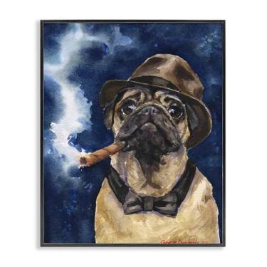 Imagem de Stupell Industries Pug brutal com arte giclée emoldurada preta de charuto, design de George Dyachenko, 35,5 x 28,5 cm