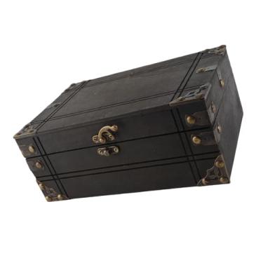 Imagem de SUNGOOYUE Caixa de Lembrança de Madeira Vintage Com baú de Tesouro Antigo, Recipiente de Armazenamento de Artesanato Elegante, Organizador de Joias, Marrom Acinzentado 9,25 X 6,3 X 3,54 Polegadas