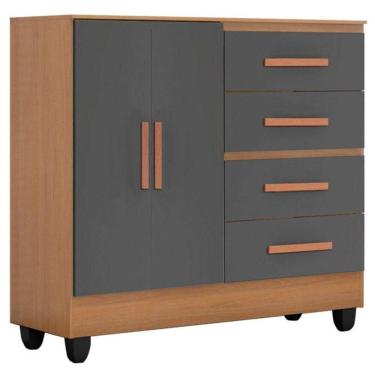 Imagem de Cômoda Lite 4 Gavetas 2 Portas Nature Cinza - Móveis Leão