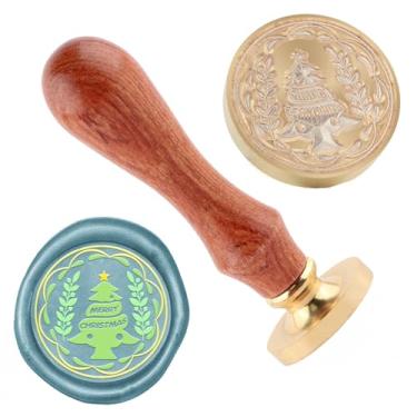 Imagem de Selo de cera de Natal, carimbo de selagem de árvore de Natal, latão e cabo de madeira, cabeça para cartões de Natal, convites, cartas, envelopes, cartões de felicitações, presentes