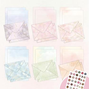 Imagem de Papel para escrever 60 + 60 aquarela, papel de escrita, com envelopes, 60 pautados, 60 envelopes, colorido, bonito, decorativo, álbuns, impressão, para convites