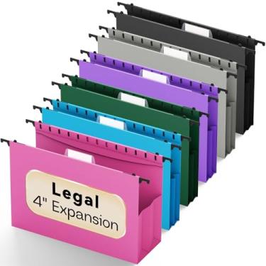 Imagem de NORDUN Pastas suspensas de tamanho legal expansíveis, capacidade extra, pasta de arquivamento reforçada de 10 cm, pacote com 6 arquivos de plástico para arquivo, pasta resistente com abas, colorida