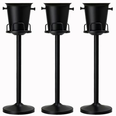 Imagem de Balde de gelo champanhe com suporte de aço inoxidável balde de vinho no suporte cubo de gelo recipiente de gelo balde de gelo para festa casamento cerveja Ktv churrasco bar, 3 pacotes, preto