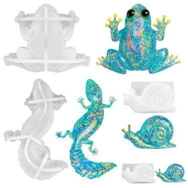 Imagem de Pacote variado de 4 moldes de resina epóxi animal, silicone 3D, sapo, lagarto, caracol
