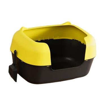 Imagem de predolo Caixa de Areia Aberta, Semi-fechada, Anti-respingos, Portátil, Bacia Sanitária para Gatinhos, Lateral Alta, Caixa de Areia para Peneirar Areia, Amarelo E Preto