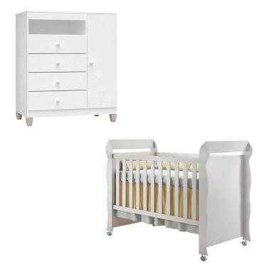 Imagem de Berço Americano Mirelle E Cômoda Infantil Ternura Baby Branco Brilho - Incorplac