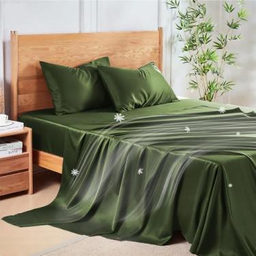 Imagem de MR&HM Conjunto de lençóis King Size, lençóis refrescantes de 4 peças, raiom derivado de mistura de bambu e poliéster, macio e sedoso, bolsos profundos de 38 cm com tiras elásticas, hotel luxuoso para