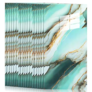 Imagem de LALAFINA 20 adesivos de azulejo com padrão de mármore, 28 x 59 cm, adesivos autoadesivos à prova d'água para bancada, armários de cozinha, banheiro, espuma Xpe, azul colorido