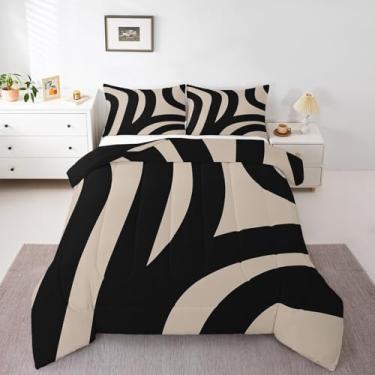 Imagem de jejeloiu Conjunto de edredom King preto e marrom escuro, arte moderna abstrata, decoração de quarto de crianças, meninos, meninas, geometria minimalista, edredom de microfibra macia, com 2 fronhas