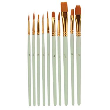 Imagem de Conjunto de 10 pincéis de pintura verde claro de nylon para pintura a óleo, aquarela e acrílico, ideal para arte em tela, rock e unhas, ótimo presente para artistas, verde