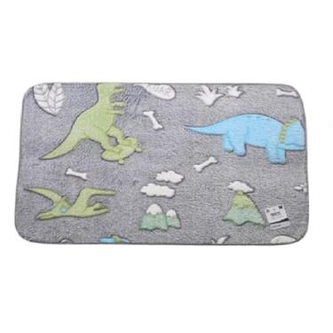 Imagem de Tapete Infantil Brilha no Escuro. Divertido, Antiderrapante, Pelúcia. Ideal p/Quarto de Criança (Cinza Dino)