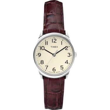 Imagem de Timex Relógio feminino Easy Reader pulseira de couro 30 mm, Croco/creme marrom
