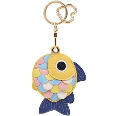 Imagem de MC Fashion Capa de chaveiro de couro PU compatível com AirTag, capa de rastreador GPS de peixe pequeno fofo chaveiro (amarelo)