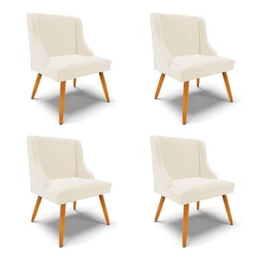 Imagem de Kit 4 Cadeiras Estofadas Para Sala De Jantar Pés Palito Lia Veludo Bege - Ibiza