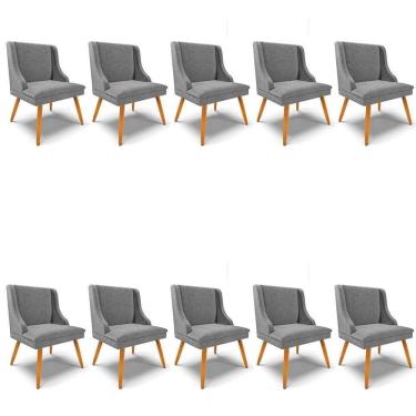 Imagem de Kit 8 Cadeiras Estofadas Para Sala De Jantar Pés Palito Lia Linho Grafite - Ibiza