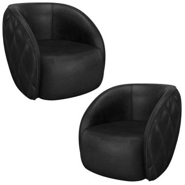 Imagem de Kit 2 Poltronas Decorativa Para Sala 90cm Tressê Zion M22 Sintético Preto - Mpozenato