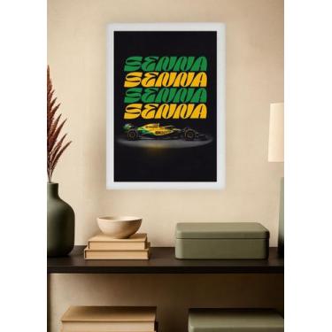 Imagem de Quadro Ayrton Senna F1 Brasil com Vidro e Moldura Branca Tamanho:21cm 