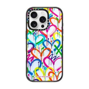 Imagem de CASETiFY Capa Impact para iPhone 16 Pro [proteção contra quedas de grau militar de 2,5 m 4X/compatível com Magsafe] - Corações de grafite arco-íris da Corey Paige Designs - Preto transparente