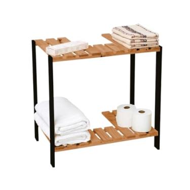 Imagem de Estante para Banheiro Pia Coluna, Móvel para Banheiro, Envernizado Acabamento TOP(MEL/PRETO-BAN12)