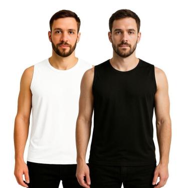 Imagem de Kit 2 Camisetas Regata Masculina Lisa Dry Academia Fit-Masculino
