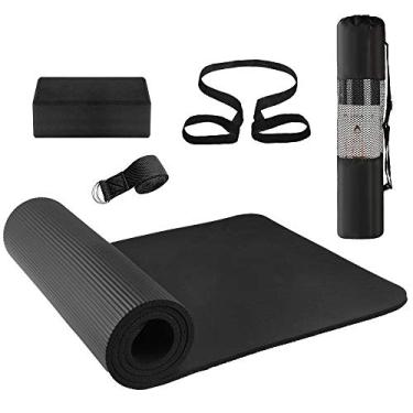 Imagem de Kit de Equipamento Yoga com 3 Peças Tapete Blocos Cinto Alongamento Bolsa Armazenamento para Exercícios Iniciantes