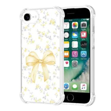 Imagem de Vulfwela Capa para iPhone 7 de 4,7 polegadas com laço amarelo, linda estampa de flores românticas, capa de telefone transparente para mulheres e meninas, antiamarelamento, antiqueda, à prova de choque