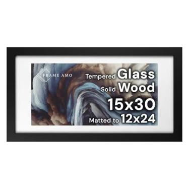 Imagem de Frame Amo Moldura de pôster de madeira maciça preta de 38 x 76 cm, tapete branco para imagem de 30 x 61 cm, frontal de vidro temperado, 3,8 cm de largura, 2,5 cm de espessura, ponta alta, substancial