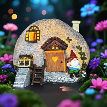 Imagem de QCF Kit de estátuas de casas de jardim de fadas solares, 4 peças, acessórios para casa com porta aberta para quintal ao ar livre, decoração de inauguração de casa, ideias de presente para mulheres e