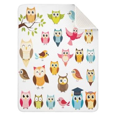 Imagem de Qilmy Cobertor de bebê coruja 76 x 101 cm, cobertor infantil de algodão macio para meninos e meninas, cobertor infantil leve e quente para berço e carrinho de bebê recém-nascido