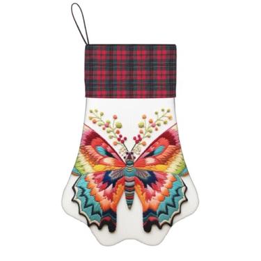 Imagem de SKKNT Bordado colorido estampa borboleta meias de Natal animais de estimação decoração de natal cães gatos árvore decoração doce presente conveniente