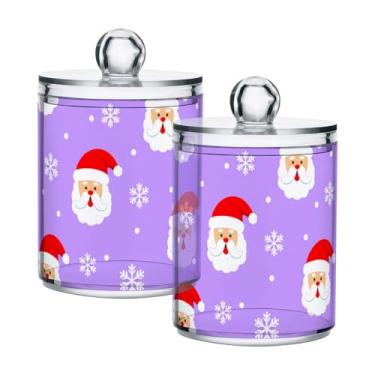 Imagem de Qilmy Pacote com 2 unidades de suporte Qtip de Papai Noel fofo, frascos de boticário de 400 ml, vasilha organizadora de banheiro para cotonetes, bolas de algodão, almofadas de maquiagem, fio dental