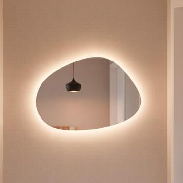 Imagem de Espelho Orgânico de Parede com Led Nuvem 44x64 Espelho Decorativo Para Sala Quarto Banheiro (Led Quente)