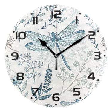 Imagem de JUZIHAI Relógio de parede retrô com libélula, silencioso, sem tique-taque, redondo, operado por bateria, fácil de ler, relógio decorativo de parede para casa, cozinha, sala de estar, quarto