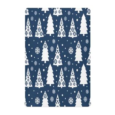 Imagem de Qilmy Lençóis de berço de árvores de Natal azul marinho, macio, respirável, elástico, lençol com elástico para meninos e meninas, miniberço, 99 cm x 68,5 cm, capa de colchão infantil portátil