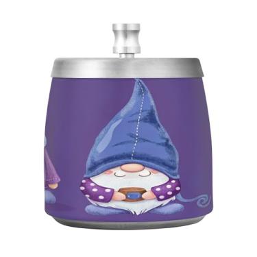 Imagem de Qilmy Cinzeiro de aço inoxidável com tampa Gnomos fofos - Cinzeiro de cigarro à prova de vento sem cheiro sem fumaça para casa, escritório, carro, pátio, varanda (uso interno e externo)