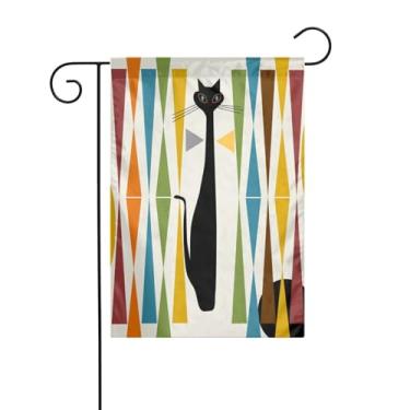 Imagem de Bandeira de jardim arte moderna de meados do século impressão de gato bandeira de jardim, dupla face externa vertical decoração de quintal de férias 30 a 45 cm