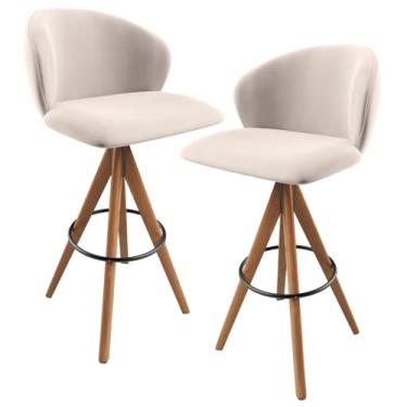 Imagem de Kit 02 Banquetas Alta Giratória Bar Cozinha Sala de Jantar Bar Mia L02 Suede Bege - Lyam Decor