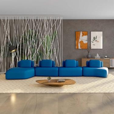 Imagem de Sofá Ilha Sala de Estar Dakota 4 Módulos 626cm Encostos Almofadas Soltas Veludo Azul G33 - Gran Belo