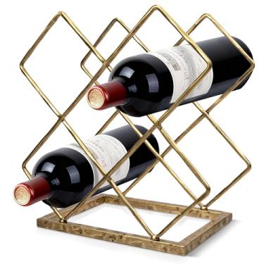 Imagem de BEGINS Bancada para vinho, suporte de vinho forjado à mão, rack de armazenamento de vinho sólido de metal com moldura de textura martelada, suporte de armazenamento de vinho de mesa para armário