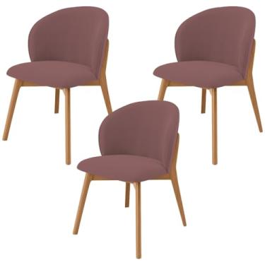 Imagem de Kit 03 Cadeiras de Jantar e Estar Living Estofada Mia L02 Suede Rosê - Lyam Decor