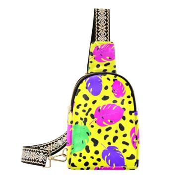 Imagem de CEBUGI Bolsa tiracolo feminina Monstera Leaves pequena de couro, pochete transversal para trilhas, viagens ao ar livre