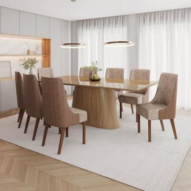 Imagem de Conjunto Mesa Olívia 200cm com Vidro 08 Cadeiras Ivy Marrom/Caramelo/Creme