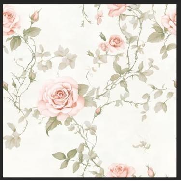 Imagem de Micpolo Descole e cole papel de parede branco floral papel de parede vintage papel de parede removível autoadesivo para banheiro quarto cozinha decoração de parede 43,9 cm x 500,4 cm